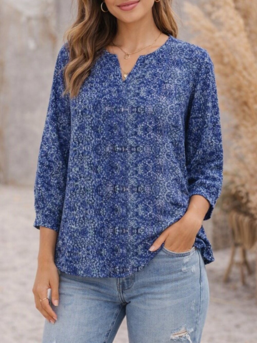 Outback Red Top Blouse Shirt S Elevated Modern Retro Boho Vacation Blue Teal